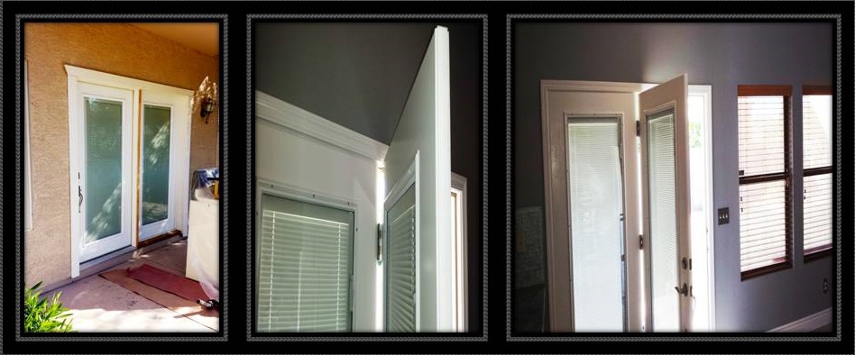 Modification of pre-hung double French door with mini blinds